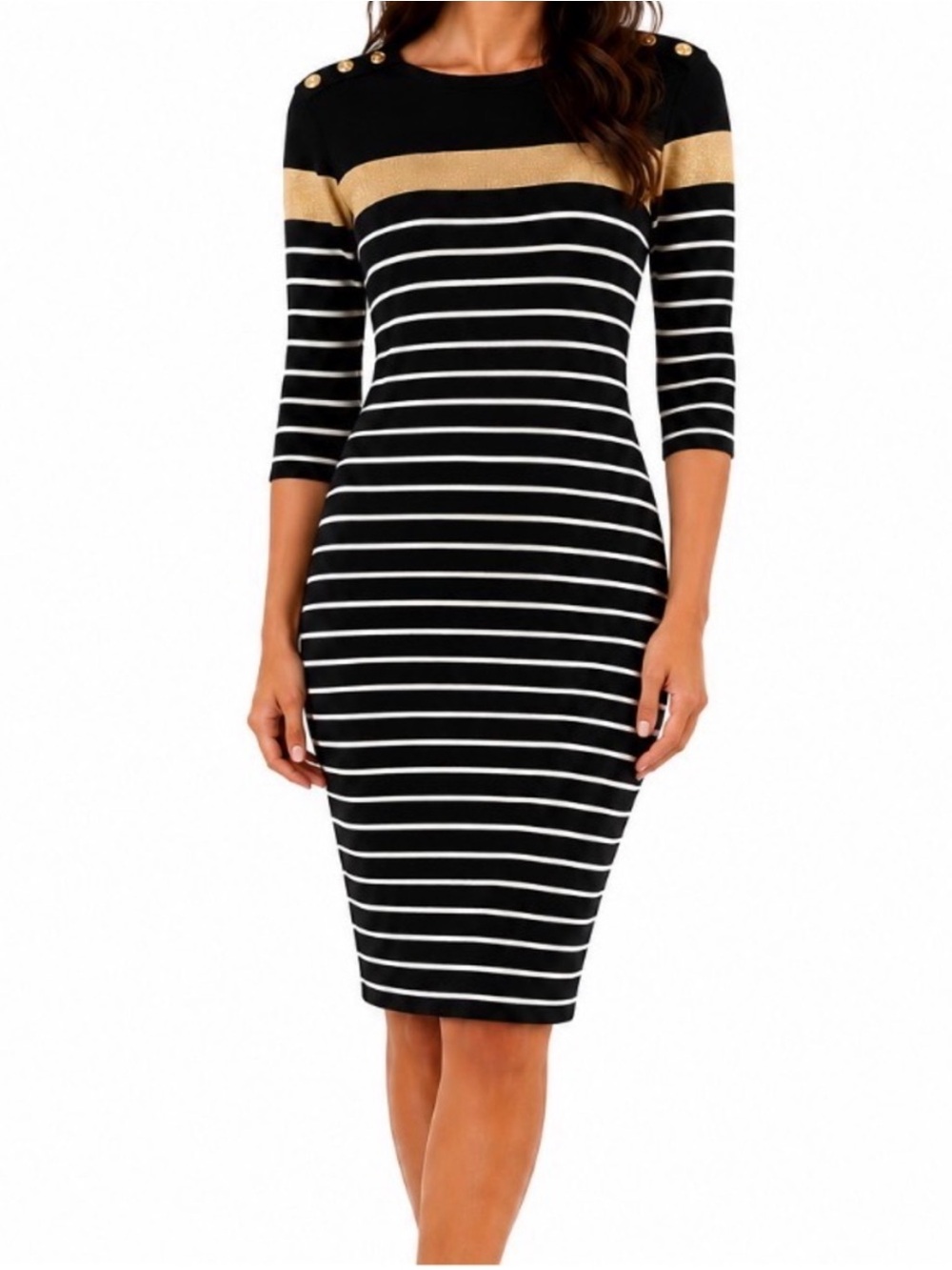 Lauren Ralph Lauren Nautical  Blue/White Long Sleeve Dress with Gold Trim.